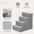 Four-Step Wooden Pet Stairs with Removable Mats – Grey, 54cm