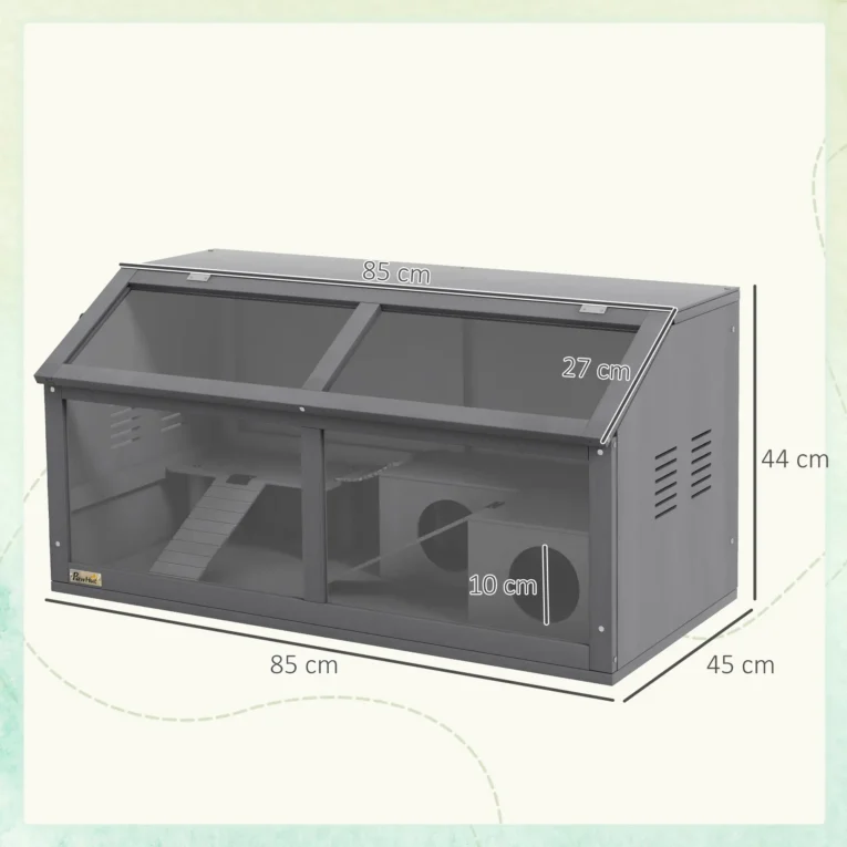 Wooden Hamster Cage with Bridge and Openable Top 85x45x44cm – Grey