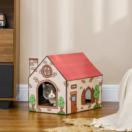Cardboard Cat Hideaway with Scratching Surface