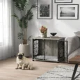 Medium Dog Crate Side Table with Cushion – Grey Wood Effect, 80cm