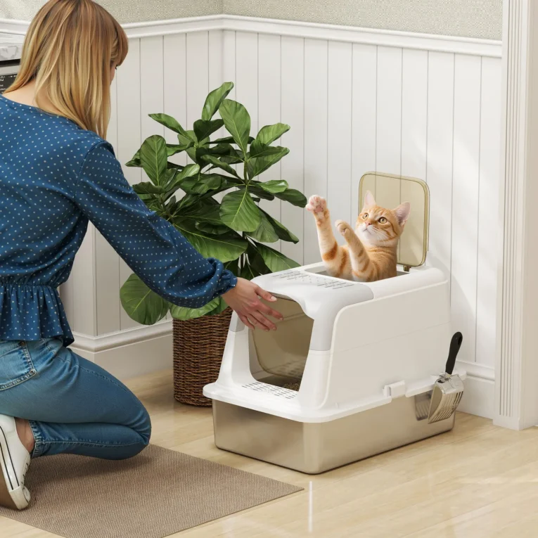 XL Enclosed Steel Cat Litter Box with Top Exit – White, 60cm XL Enclosed Steel Cat Litter Box with Top Exit – White, 60cm