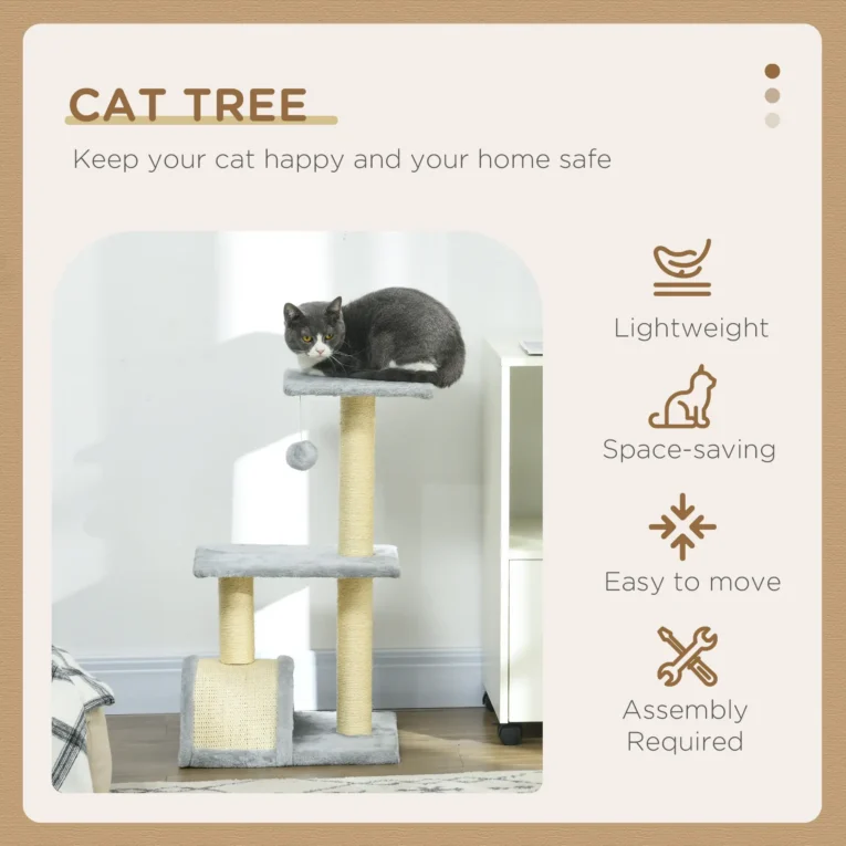 Cat Tower with Arched Scratch Pad – Light Grey, 72cm