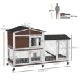 Two-Level Wooden Rabbit Hutch with Wheels and Run – Brown