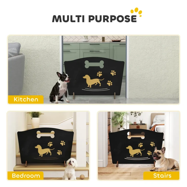Freestanding Wooden Dog Barrier – Black, 75 × 51cm