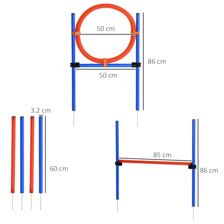 Dog Agility Training Set Adjustable Pole Hoop Hurdle – Blue and red