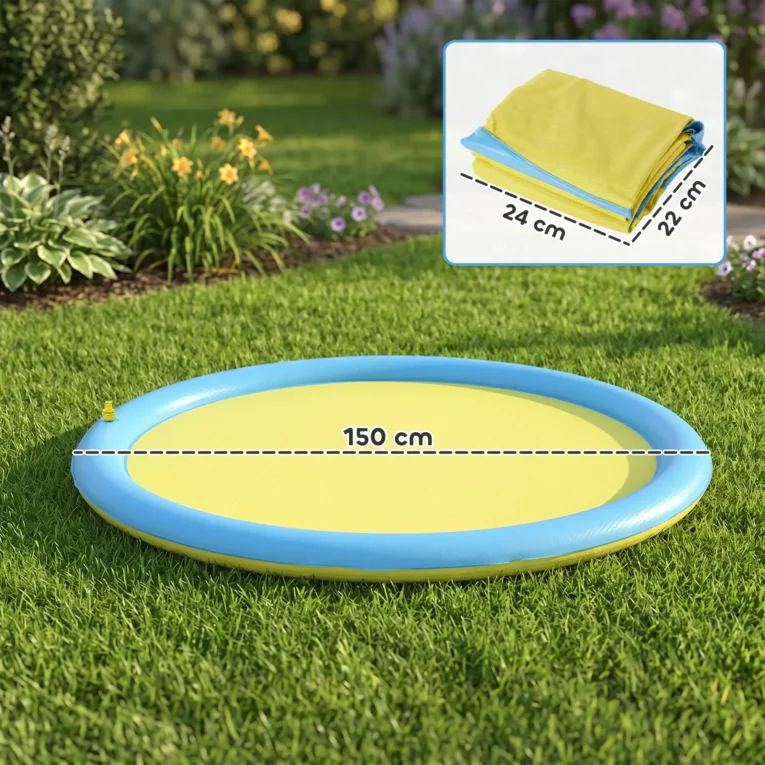 Dog Splash Pad Pet Bath Pool Outdoor Water Game – Blue, Yellow