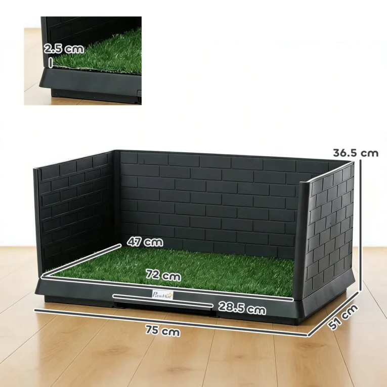High-Sided Dog Toilet with Grass Pad and Drawer – 75cm