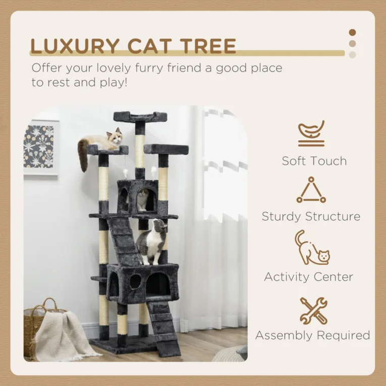 Cat Activity Tower with Scratching House – Charcoal grey