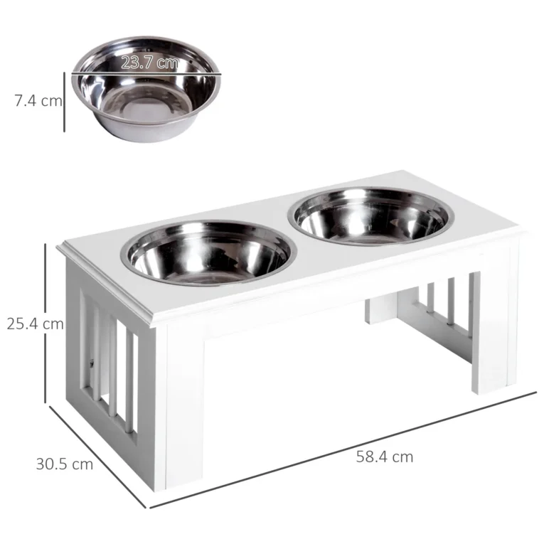 Raised Double Dog Bowl Stand – White, 25.4cm