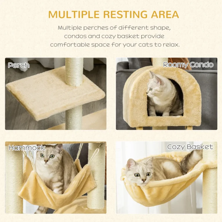 Cat Activity Tree Scratching Post with Hammock – Beige