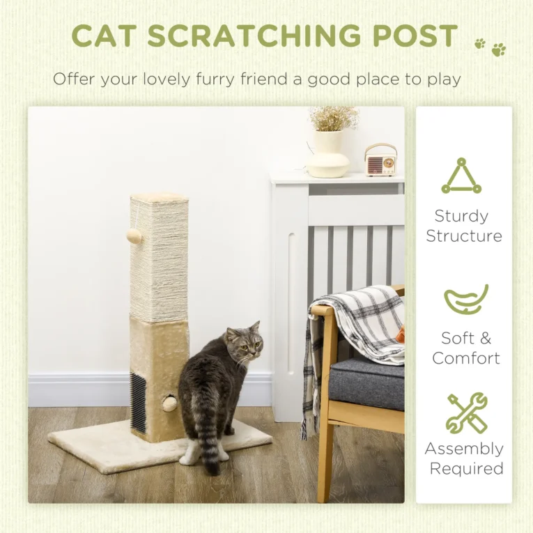 Jute Scratching Post with Grooming Brushes – Beige, 79cm