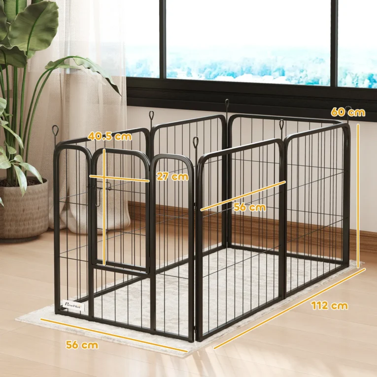 Six-Panel Steel Dog Playpen with Gate – Black, 60cm High