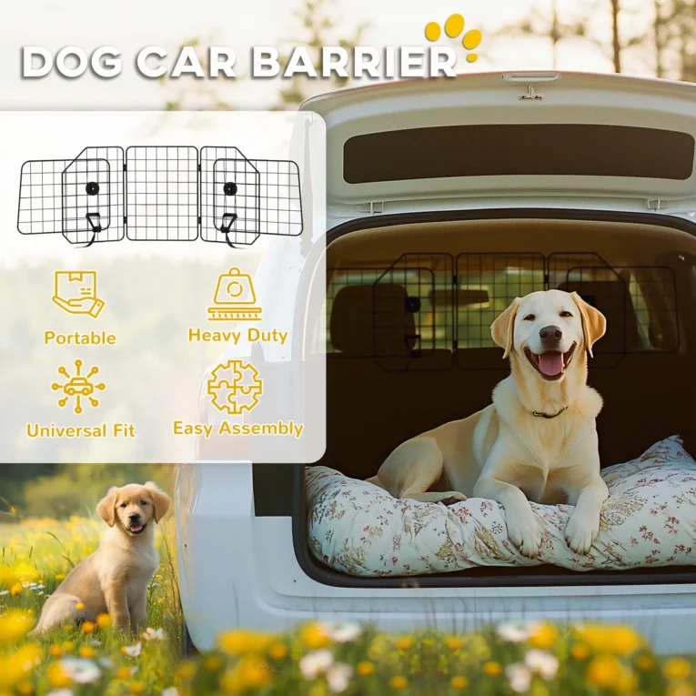 Adjustable Steel Dog Car Guard – Black, 93–150cm
