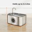 Stainless Steel Cat Drinking Fountain with Level Window – 3.2L