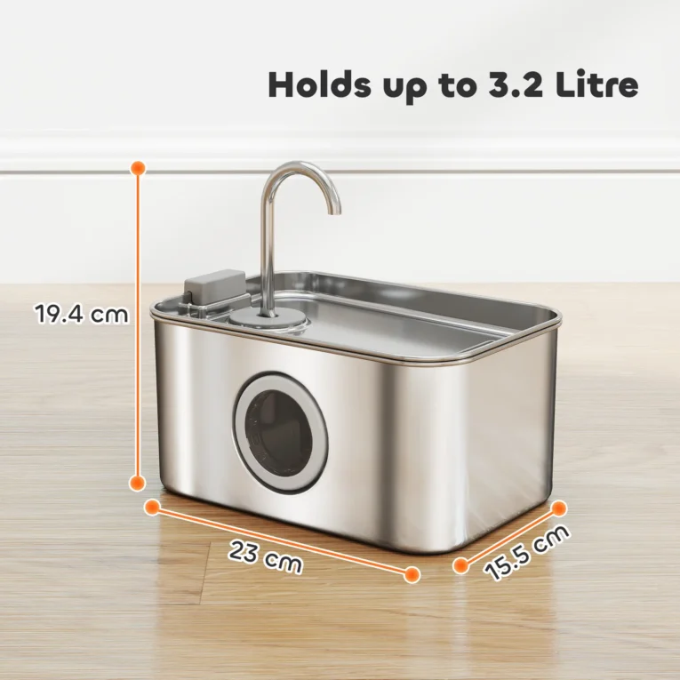 Stainless Steel Cat Drinking Fountain with Level Window – 3.2L Stainless Steel Cat Drinking Fountain with Level Window – 3.2L