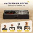 Adjustable Raised Dog Feeding Station with Slow Bowl – Black