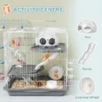 Three-Level Small-Pet Cage with Bottle and Dish – Grey, 45cm