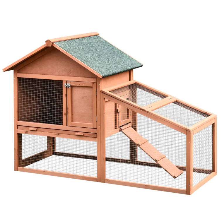 Two-Tier Wooden Rabbit Hutch with Side Run and Tray – 144cm