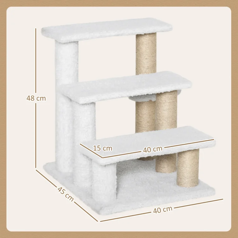 3-Step Pet Stair with Scratching Posts – White