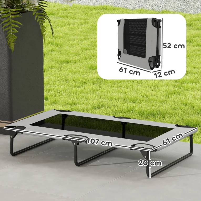 Folding Raised Dog Bed – Light Grey, 107cm