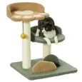 Compact Two-Bed Cat Tree – Green, Brown and Beige