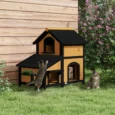 Wooden Cat House Water-Resistant Roof – Yellow, Black
