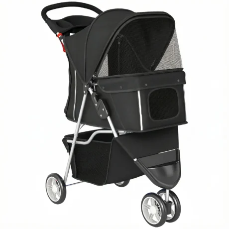 Three-Wheel Folding Pet Stroller – Black