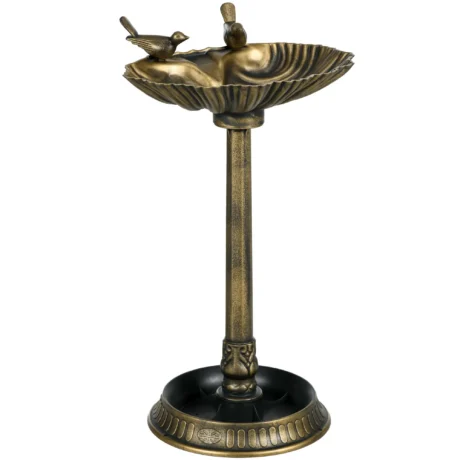 Garden Bird Bath with Two Bird Decorations &ndash; Bronze Tone, 81cm