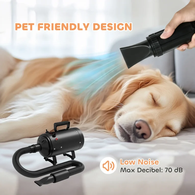 2200W Dog Hair Dryer with Variable Airflow and Three Nozzles – Black