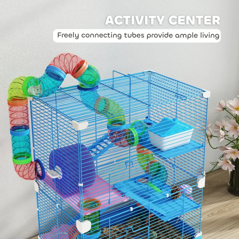 Five-Level Hamster Habitat with Side Tunnel – Blue, 46 × 30 × 58cm