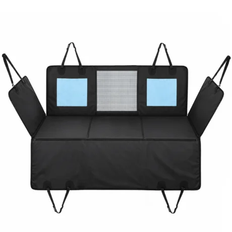 Dog Car Seat Hammock Cover with Mesh Window – Blue, 148cm