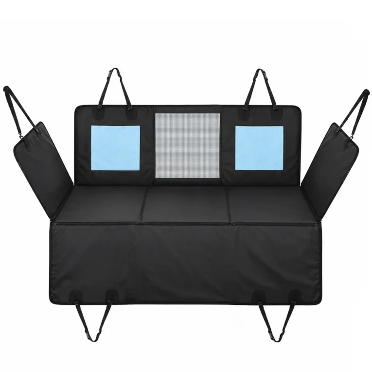 Dog Car Seat Hammock Cover with Mesh Window – Blue, 148cm