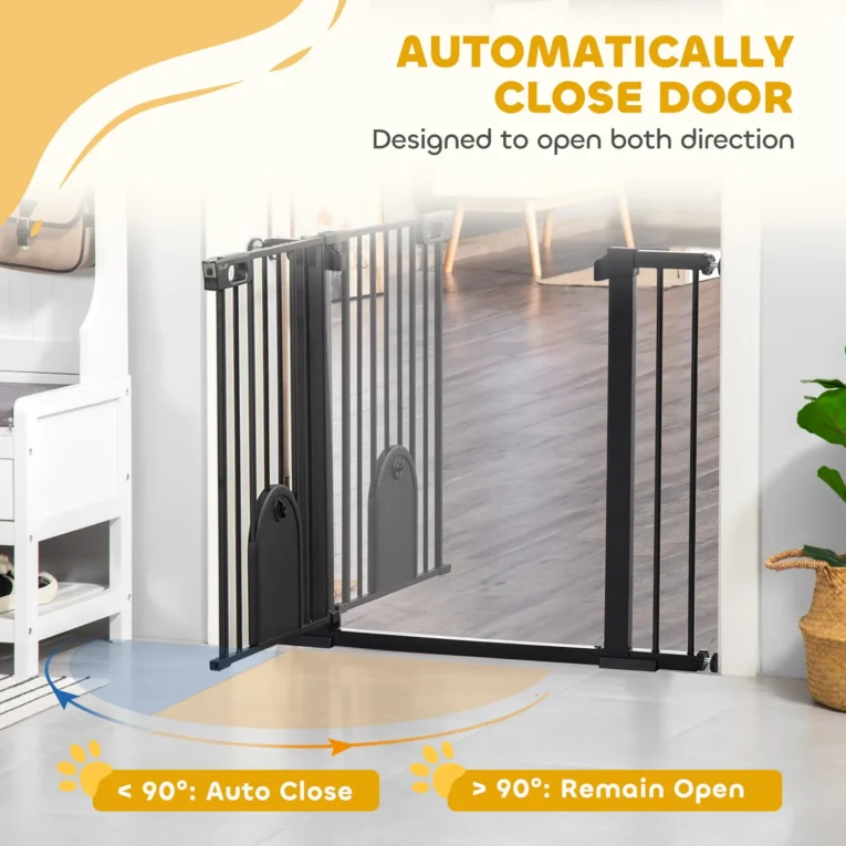 Dog Gate with Cat Flap and Two Extensions – Black, 75–103cm Dog Gate with Cat Flap and Two Extensions – Black, 75–103cm