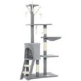 Multi-Level Cat Tower with Hammock and Ladder – Grey, 134cm