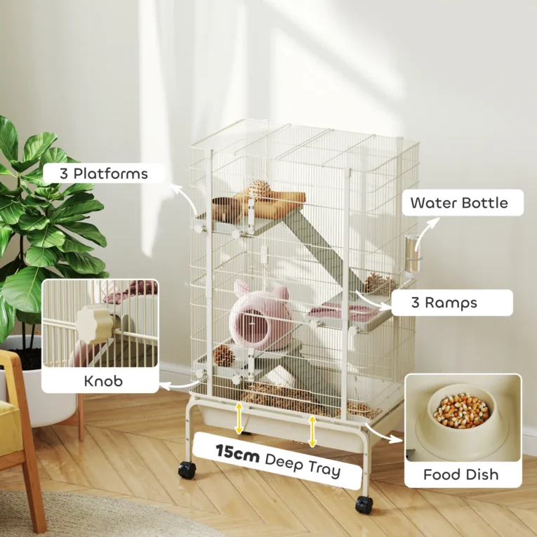 Four-Level Small-Animal Cage with Ramps and Wheels – Beige Four-Level Small-Animal Cage with Ramps and Wheels – Beige