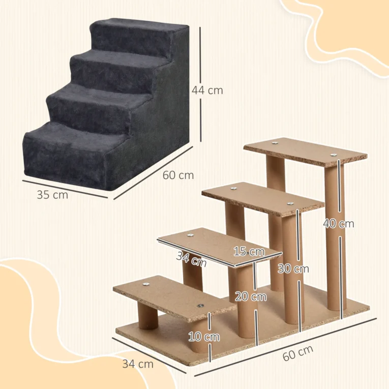 Dog Stairs 4-Step Plush Cover – Dark grey