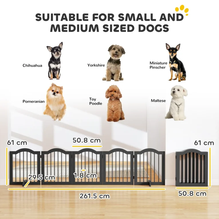 Five-Panel Folding Pet Barrier with Support Feet – Black, 61cm