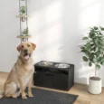 Raised Double Dog Feeding Station with Drawer – Black, 2L Bowls