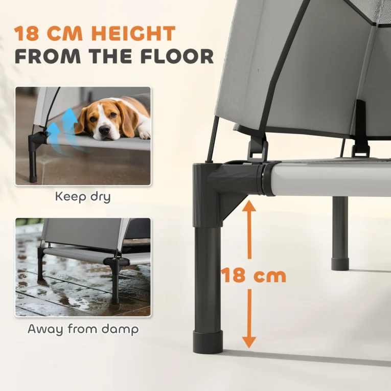 Compact Raised Dog Bed with Canopy and Carry Bag – Grey, 76cm Compact Raised Dog Bed with Canopy and Carry Bag – Grey, 76cm