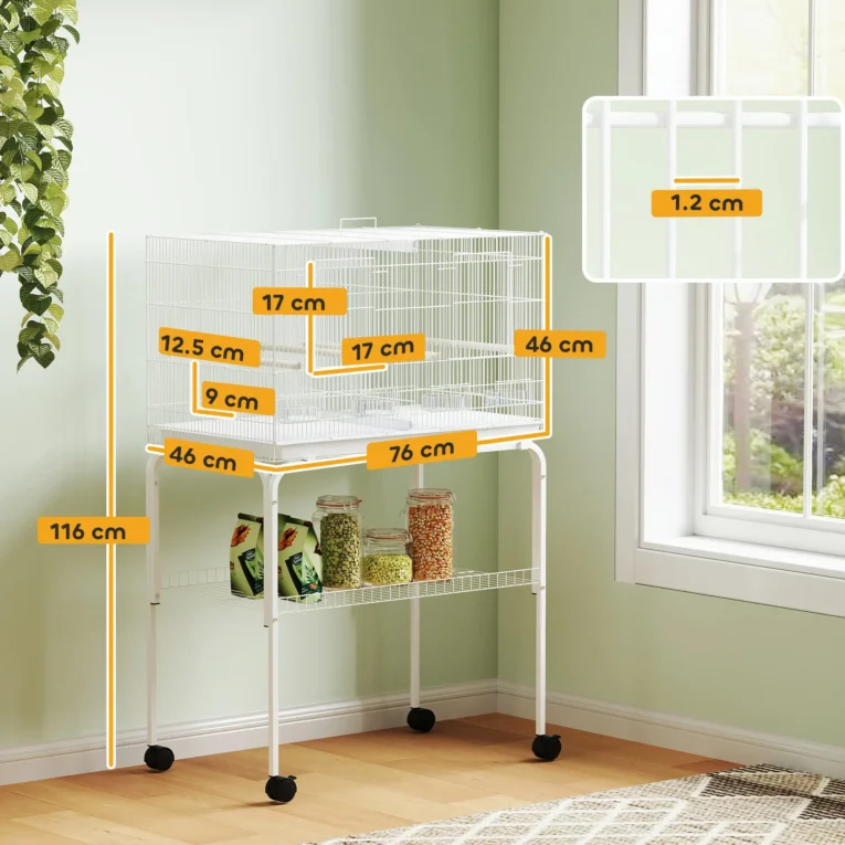 Bird Cage with Divider and Perches 76x46x116cm – Black