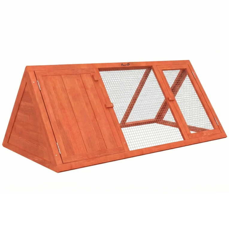 Wooden Rabbit Hutch with Run Outdoor Triangle House – Orange