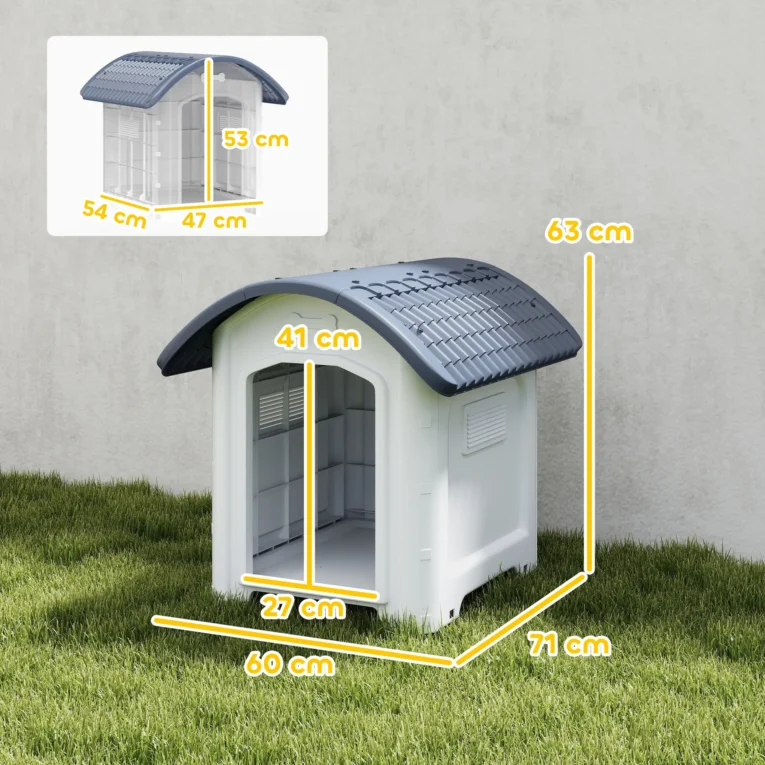 Raised Plastic Dog Kennel with Removable Floor – Grey, 71cm