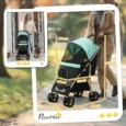 Folding Pet Stroller with Rain Cover – Green, 15kg