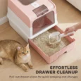Enclosed Cat Litter Box with Drawer and Scoop – Pink, 48cm