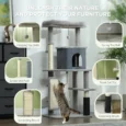 Cat Tower with Grooming Brush and Scratching Pad – Light Grey, 132cm