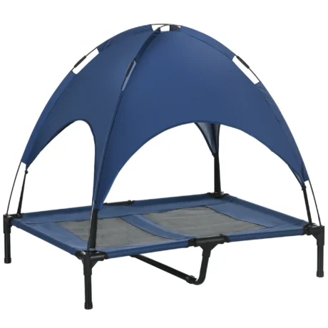 Raised Dog Bed with Canopy &ndash; Dark Blue, 92 &times; 76cm