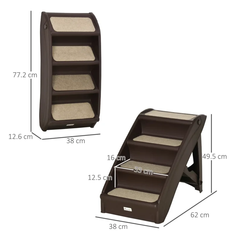 Folding Four-Step Pet Stairs – Dark Brown, 49.5cm