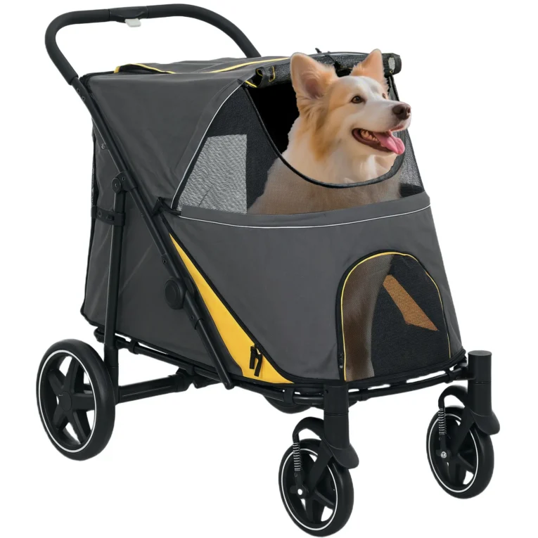 Folding Pet Stroller with Large Wheels – Dark Grey, 30kg