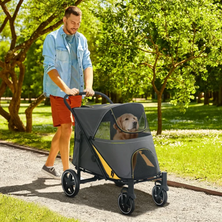 Folding Pet Stroller with Large Wheels – Dark Grey, 30kg