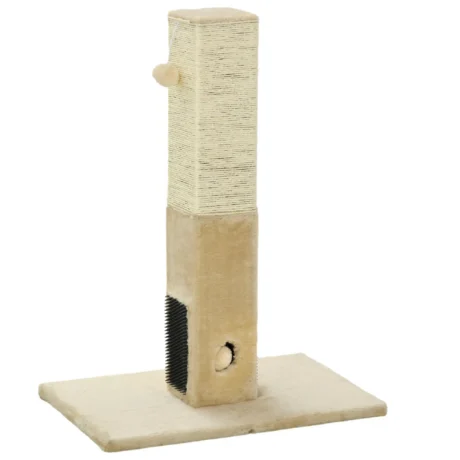 Jute Scratching Post with Grooming Brushes &ndash; Beige, 79cm